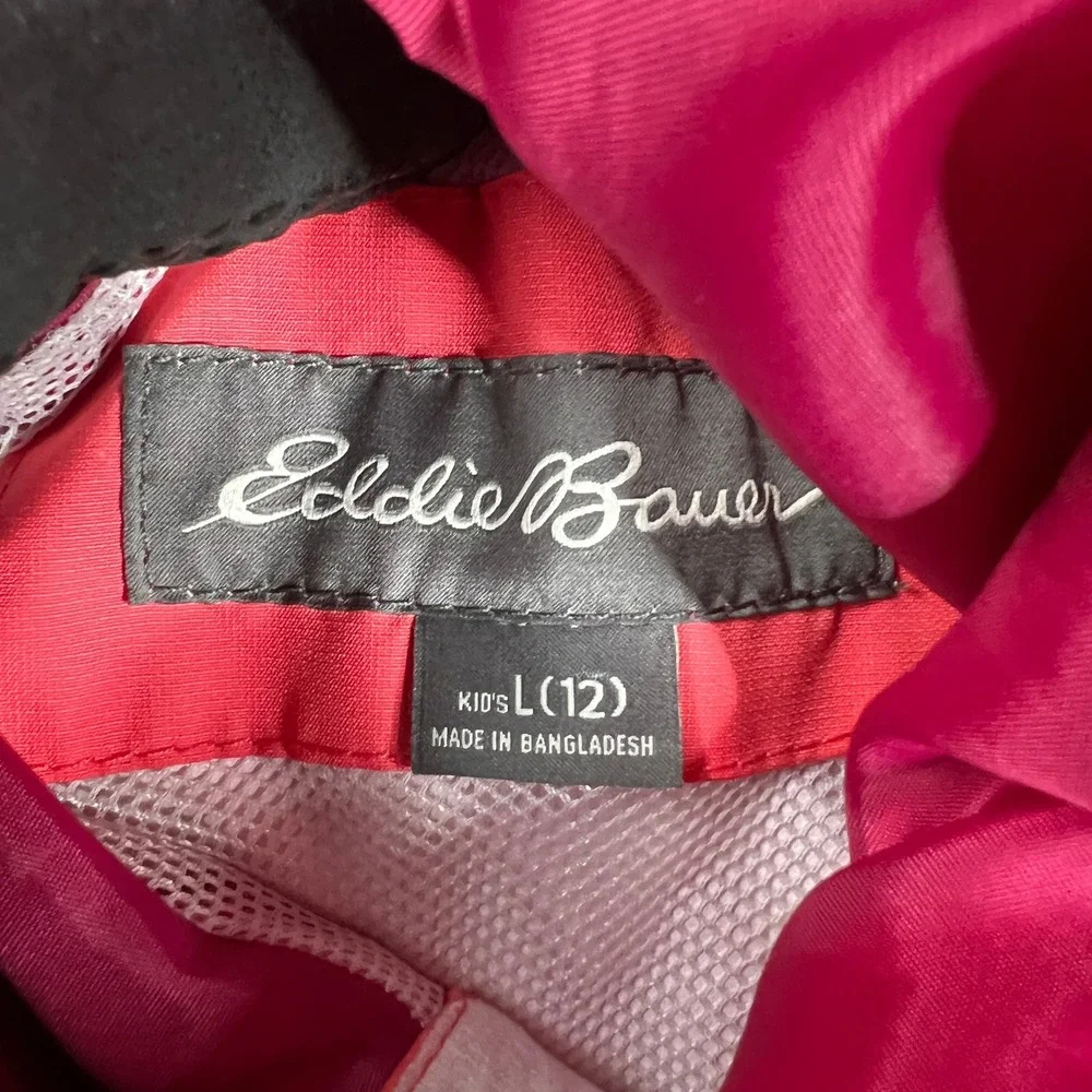 Eddie Bauer Hooded Rain Jacket 12 Coral Pink Kids Lightweight Outdoor Gorpcore
